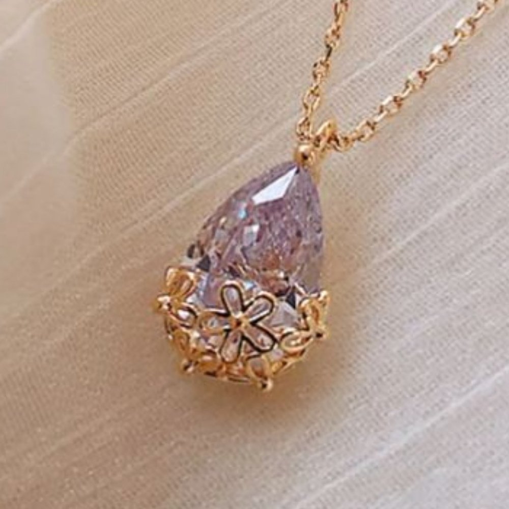 Faux Teardrop Crystal Charm Necklace - Picture 2 of 5